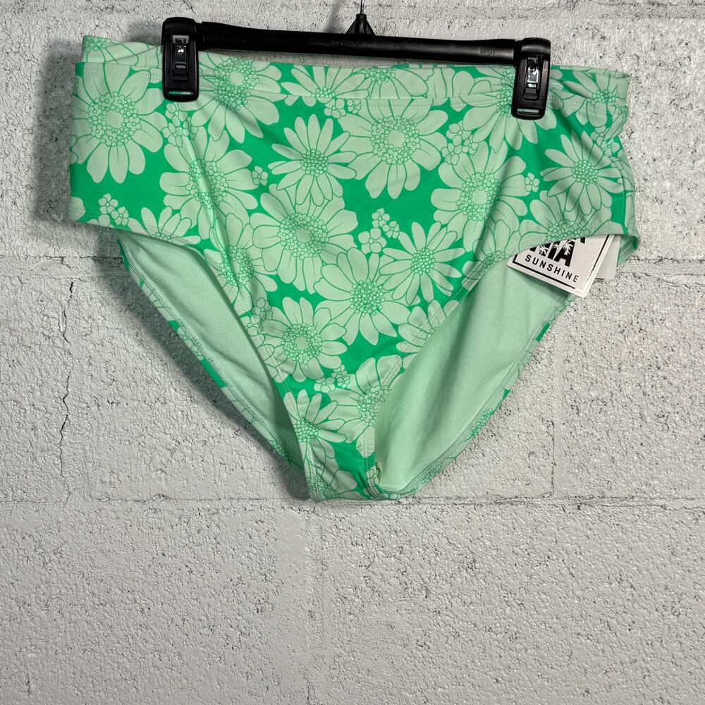 California Juniors' Plus Size Printed High-Waist Swim Bottoms Aqua Floral 2X
